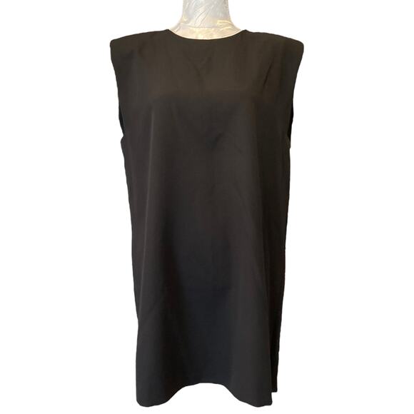 Zara Black Polyester Stretch Cap Sleeve Shift Boxy Mini Dress Size Large LBD - Picture 1 of 16